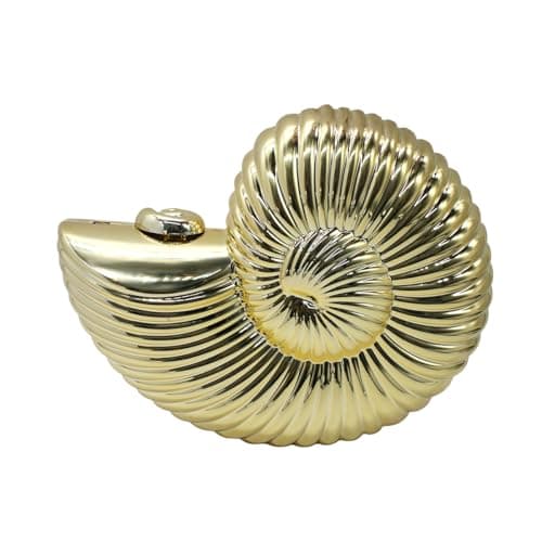 WuDiaoer Women Sparkly Conch Shape Acrylic Clutch Purse Seashell Evening Bag Metallic Acrylic Handbag Shiny Bride Purse for Party, Gold