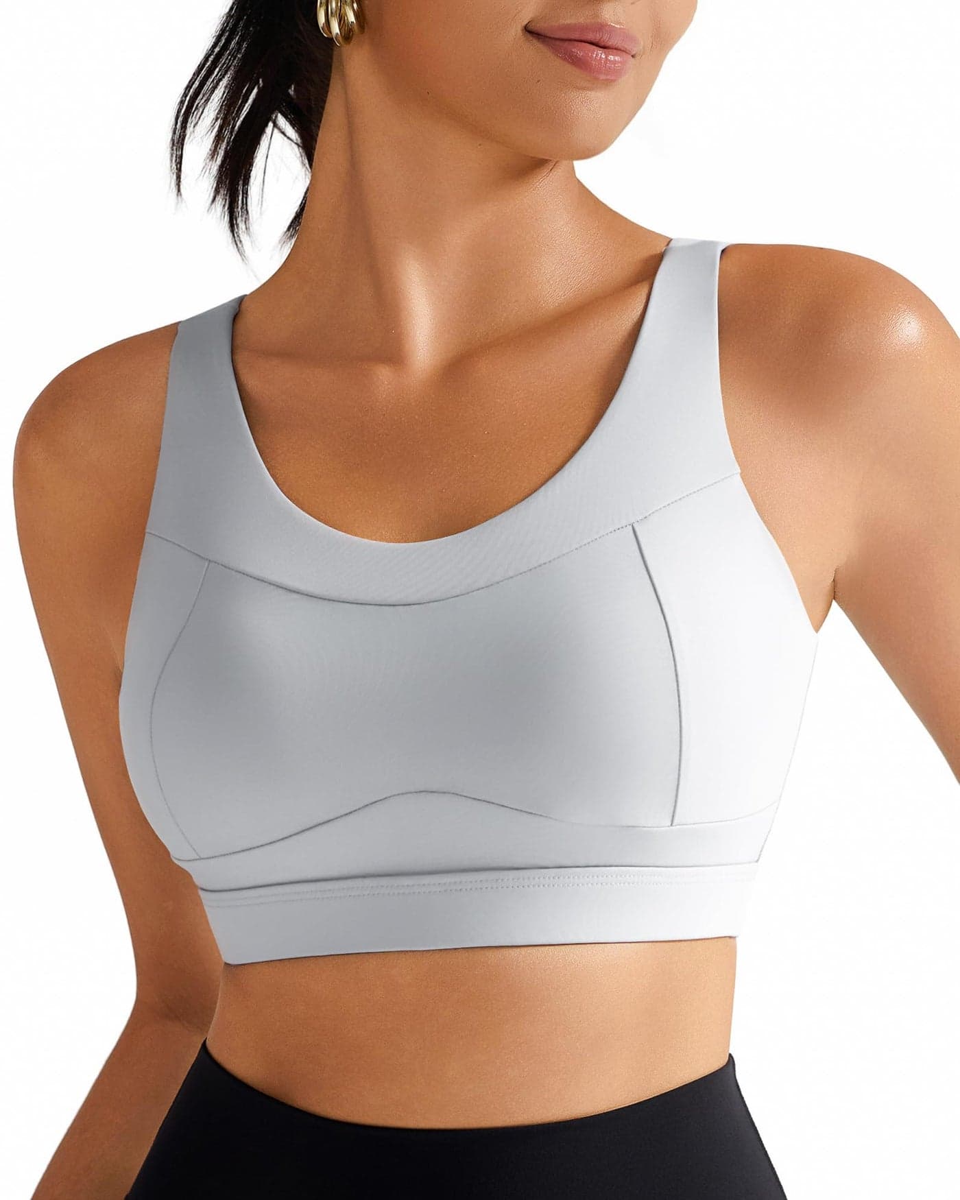 RUNNING GIRL High Impact Sports Bras for Women,Racerback Running Bra Workout Crop Tank Tops Longline Sports Bra Push up(WX2667 Ice Grey L)