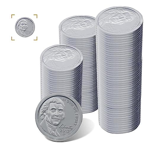 YTYOTO 100 Pcs Fake Coins for Kids Learning Plastic Play Coins for Teaching 100 Nickels for Kids Pretend Play Store Or Cash Register