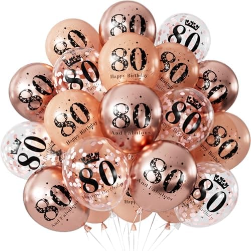 Adeyoo 80th Birthday Balloons for Women 24 Pcs Metallic Rose Gold Balloon Pearl Rose Gold Balloons and Confetti Balloon for 80 Years Old Birthday or 1945 Anniversary Party Decorations