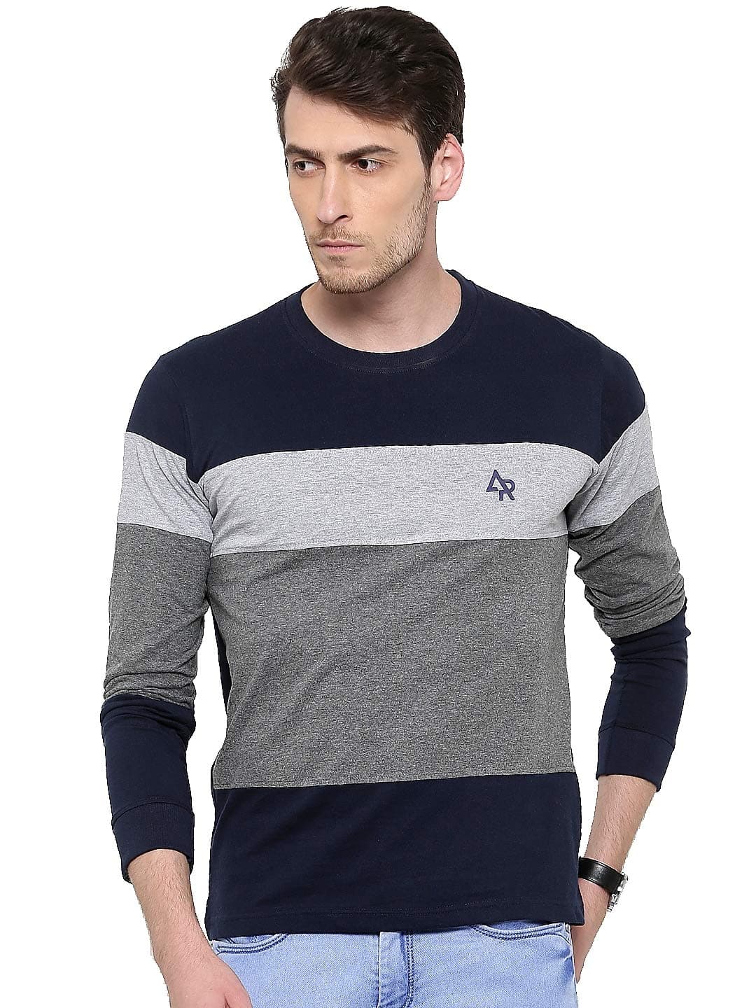 ADRO Men's Stylish Cotton Full Sleeve T-Shirt (FR3-M-4ST-NB_Navy_S)