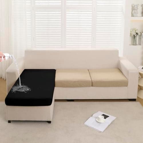 HOKIPO 100% Waterproof Elastic 140gsm Chaise Cover Sectional Couch Covers for L Shaped Sofa, 1 Piece Chaise Cover, Black (AR-5355-BLK)