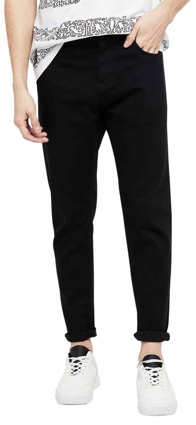 Max Men Solid Mid Rise Carrot Fit Jeans (NOOSNCABKGDEBLACK_38) Black