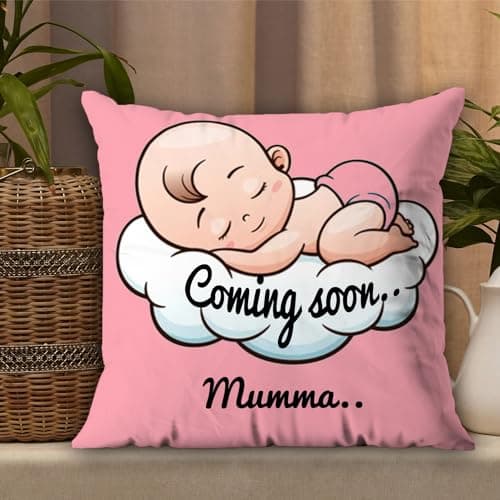 AWANI TRENDS “Coming Soon Mumma” Printed Cushion with Microfiber Filler – Soft, Stylish & Sentimental Gift for Expecting Mom - Pink