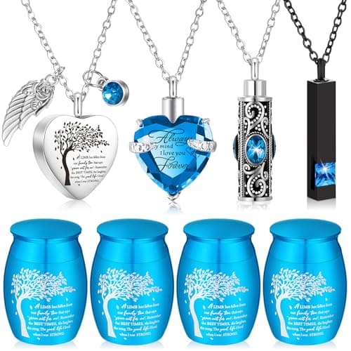 Shimeyao Set of 8 Small Urns for Human Ashes Cremation Urns Keepsake Ash Holders Family Tree Memorial Heart Locket Waterproof for Adults Women Men Loved OnesLight Blue