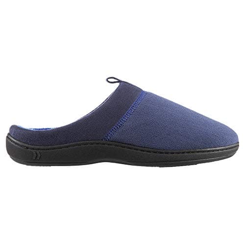 Isotoner Men's Classic Microterry Slippers - Cooling Gel-Infused Memory Foam, Indoor/Outdoor Soles, Machine Washable, Microterry Navy Blue, 9.5-10.5