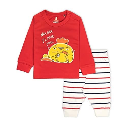 ARIEL Cotton Clothing Sets for Boys & girls - Unisex Clothing sets Full Sleeve T-shirt & Pant -Size(18-24 Months) -Style(Red-Mama)