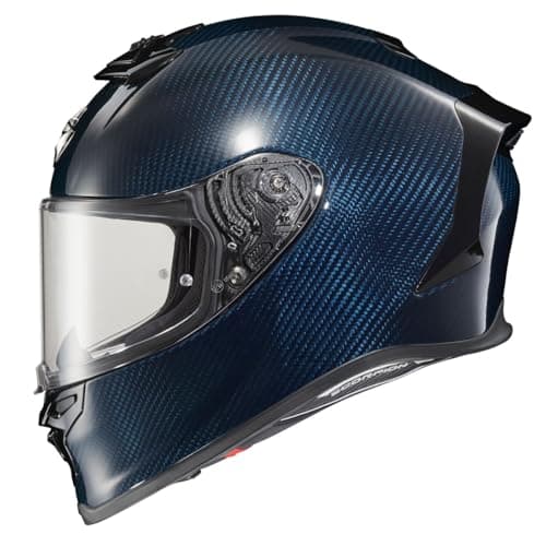 ScorpionEXO R1 Air Carbon Fiber Full Face Motorcycle Helmet with Pinlock Shield Bluetooth Ready Speaker Pockets DOT ECE Solid Gloss Blue Large