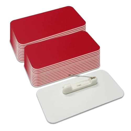 Name Tag/Badge Blanks - 25 Pack - Red 1-1/2" X 3", Round Corners, Pin