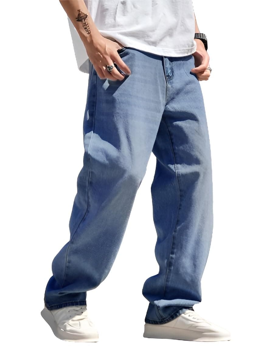 Ben Martin Light Blue Men Jeans || Baggy Fit Jean's for Man || Loose Fit High Rise Denim || Stretchable Casual Wear Jean,s || Dance Rap Rapping Style Pant for Men || Denim Cotton Jeans 30 (2)