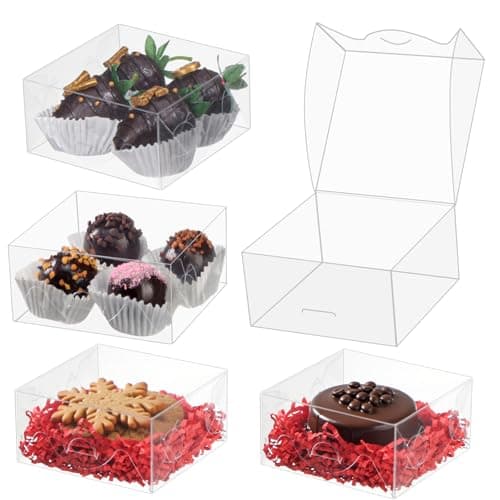 ROSPAKTEK 40pcs 4x4x2 Inch Clear Bakery Gift Boxes For Pastry Cookies Chocolate Wedding Party Favors