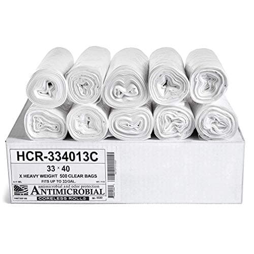 Aluf Plastics High Density Trash Bags 33 Gallon 500 Count 13 Micron eq 33 x 40 Clear for Bathroom Office Industrial Commercial Janitorial Municipal Recycling