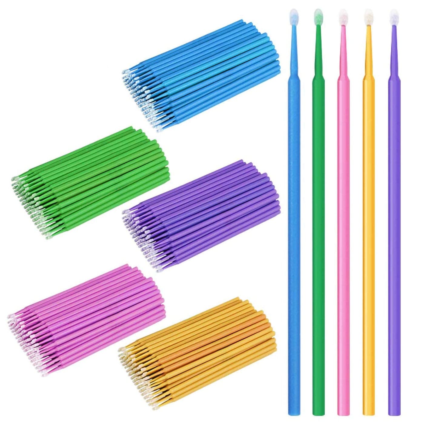 500 PCS Disposable Micro Applicator Brush Bendable Makeup Brush Mascara Brush for Eyelash Extensions 5 Colors Head Diameter 252015 mm