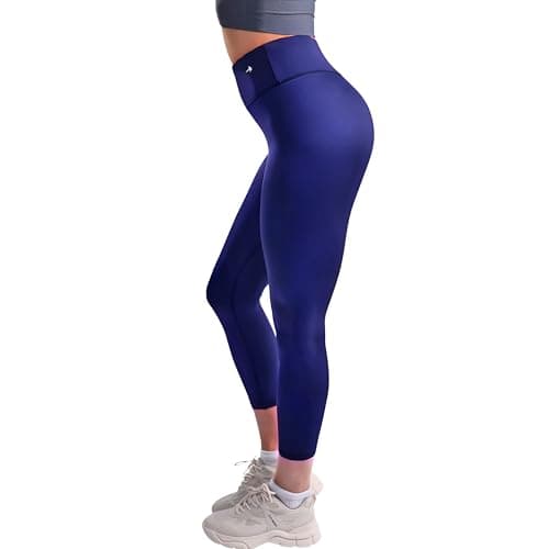 CompressionZ Women's Compression Leggings High Waisted Performance Shaping Gym, Pilates, Travel, Yoga, Workout Pants Indigo 7/8 Large