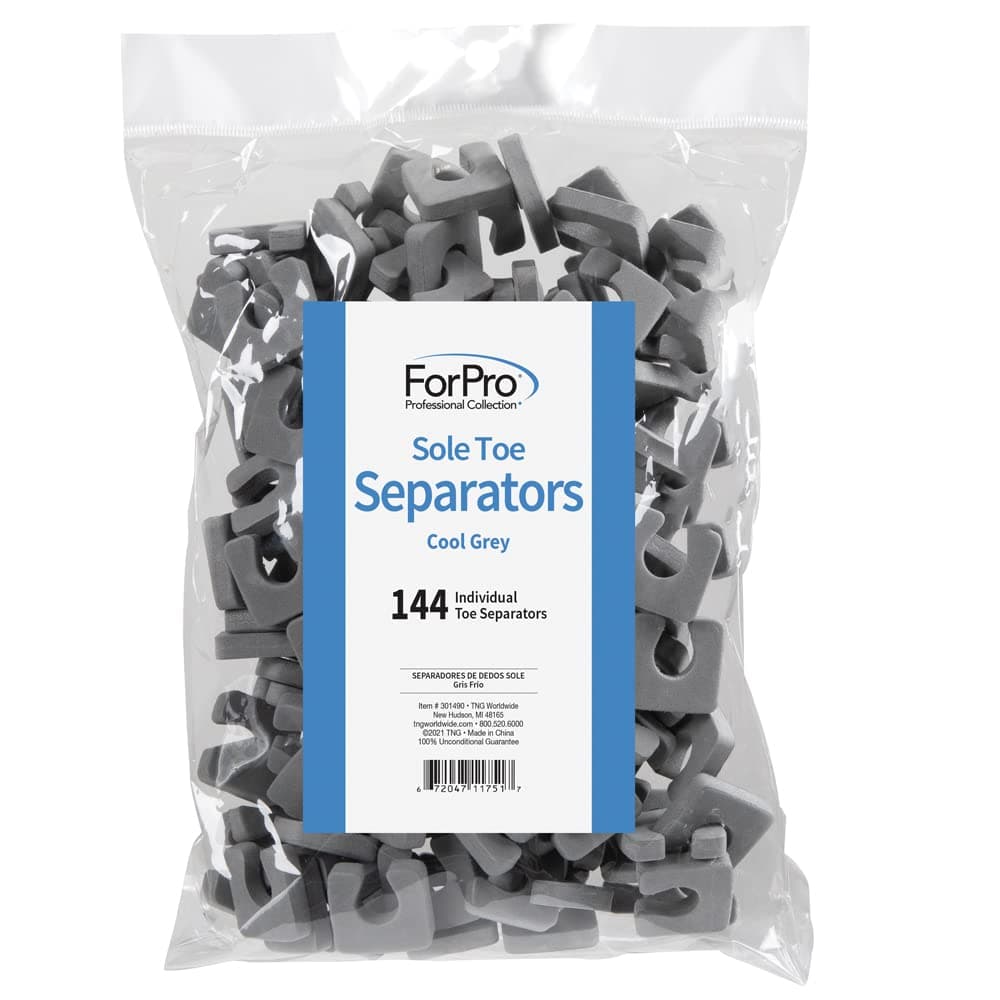 ForPro Professional Collection Sole Toe Luxurious Foam Individual Toe Separators for Pedicures Cool Grey 144Count