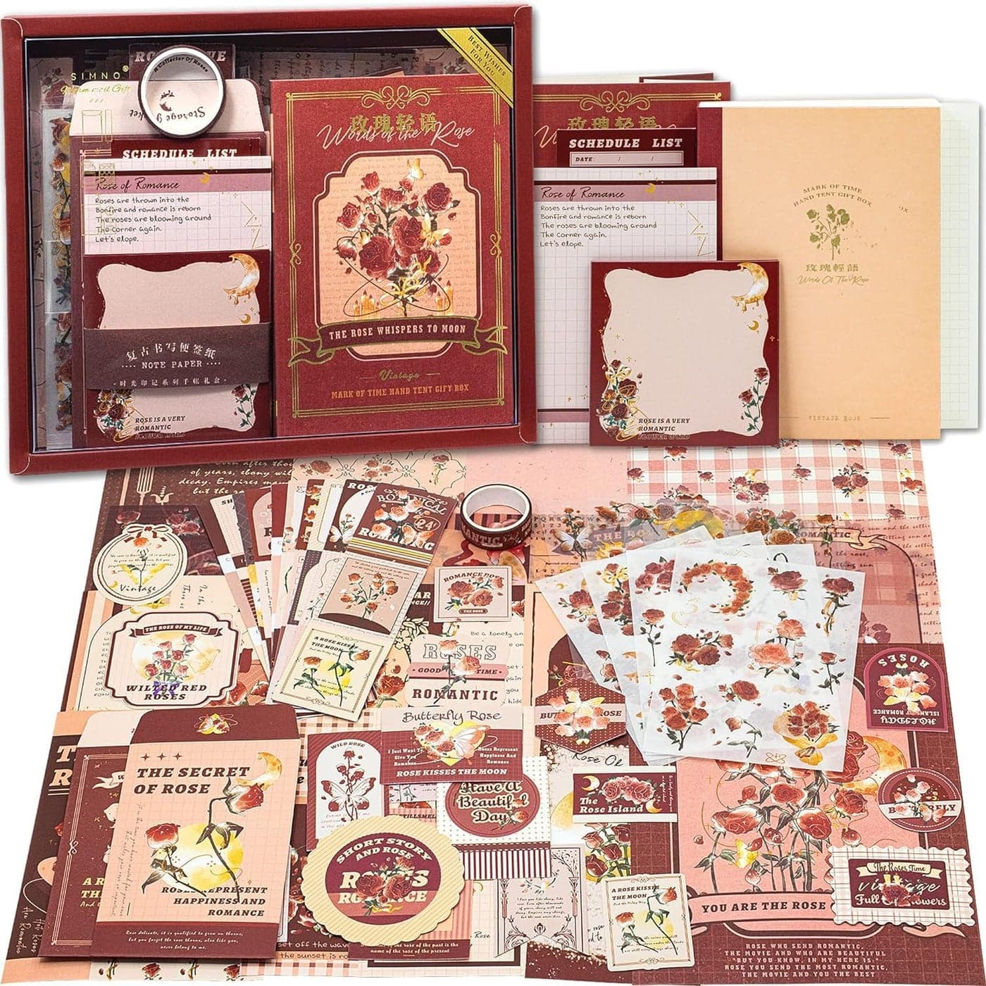 RANUR Vintage Aesthetic Scrapbook Kit with Stickers Art Bullet Junk Journal Kit with Journaling or Scrapbooking Supplies Journal Planners Paper Stickers Craft Notebook Collage Rose