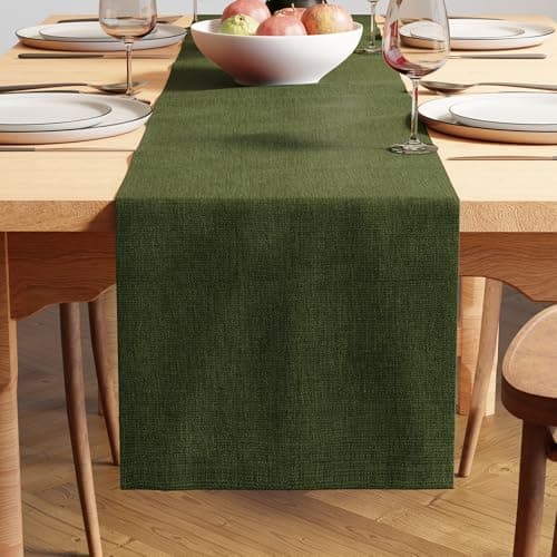 Encasa XO Dining Table Runner for 4 to 6 Seater | 28x150 cm | Moss Green | Chenille Fabric | Machine Washable