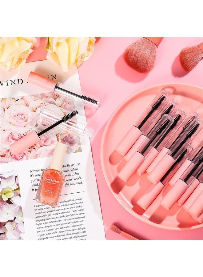 30 Pieces 10 ml Empty Mascara Tubes Eyelash Wand Refillable Clear Bottles Cream Container with 4 Pieces Transparent Funnels Transferring Castor Oil for DIY Cosmetics (Pink)