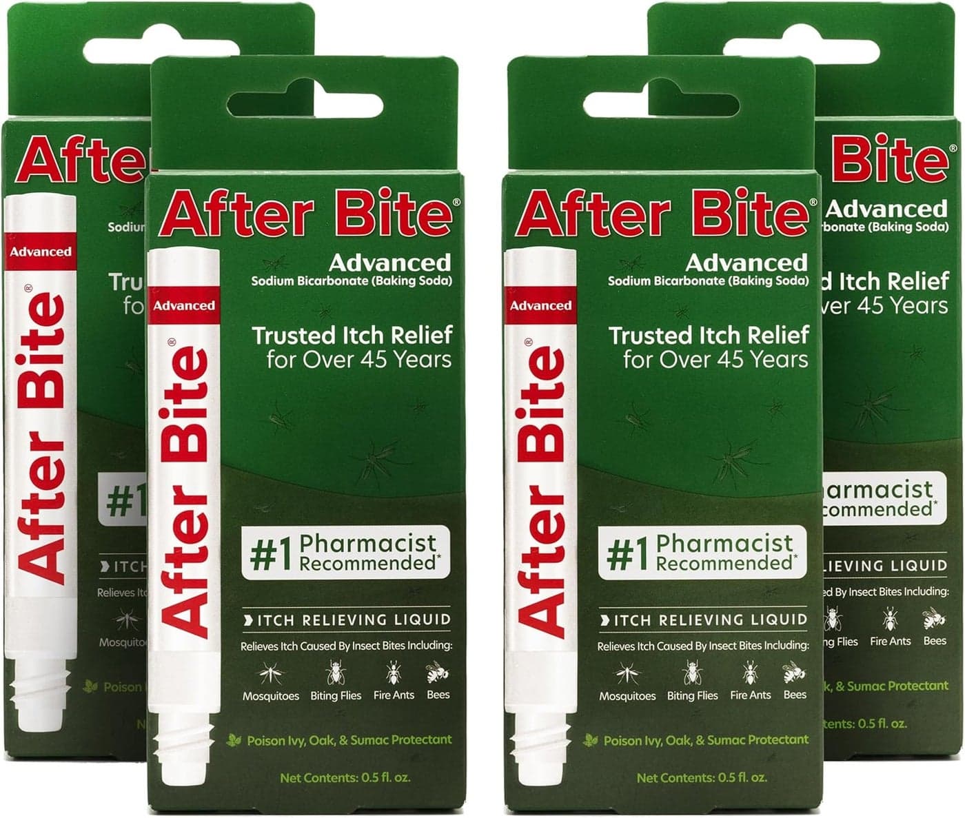 After Bite Advanced Formula - Itch Relief with Sodium Bicarbonate - Ideal for Mosquito & Fire Ant Bites, Bees & More - Portable Pen Applicator - 0.5 oz (4 Pack)