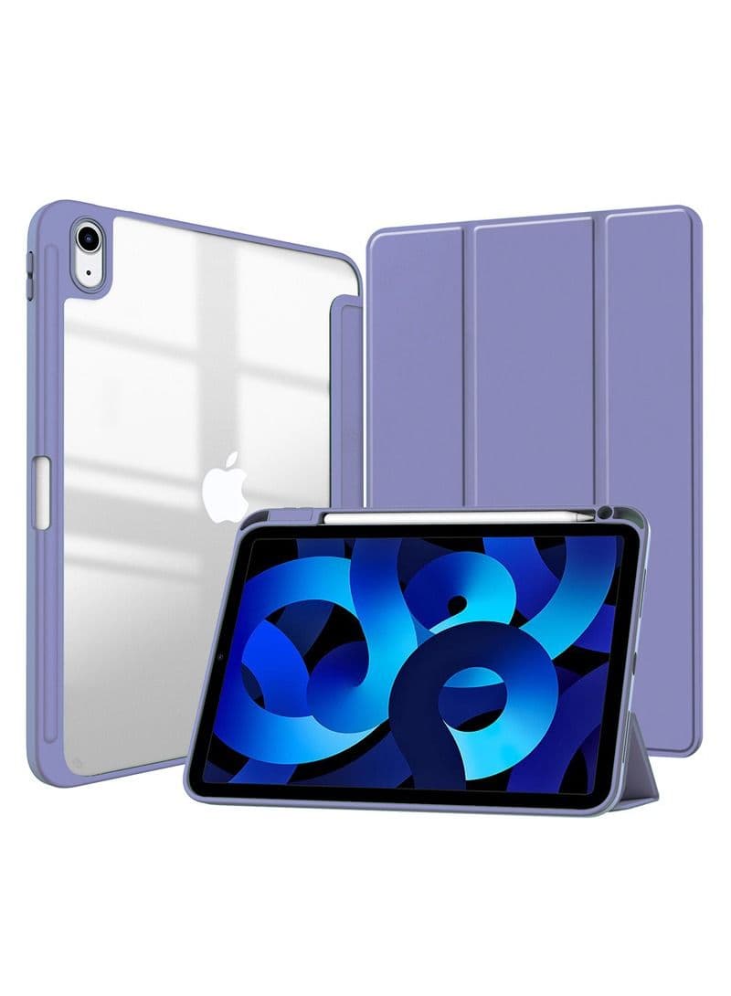 Acrylic Case for iPad 10th Generation 10.9 inch with Pencil Holder, Clear Transparent Case with Auto Wake/Sleep Purple