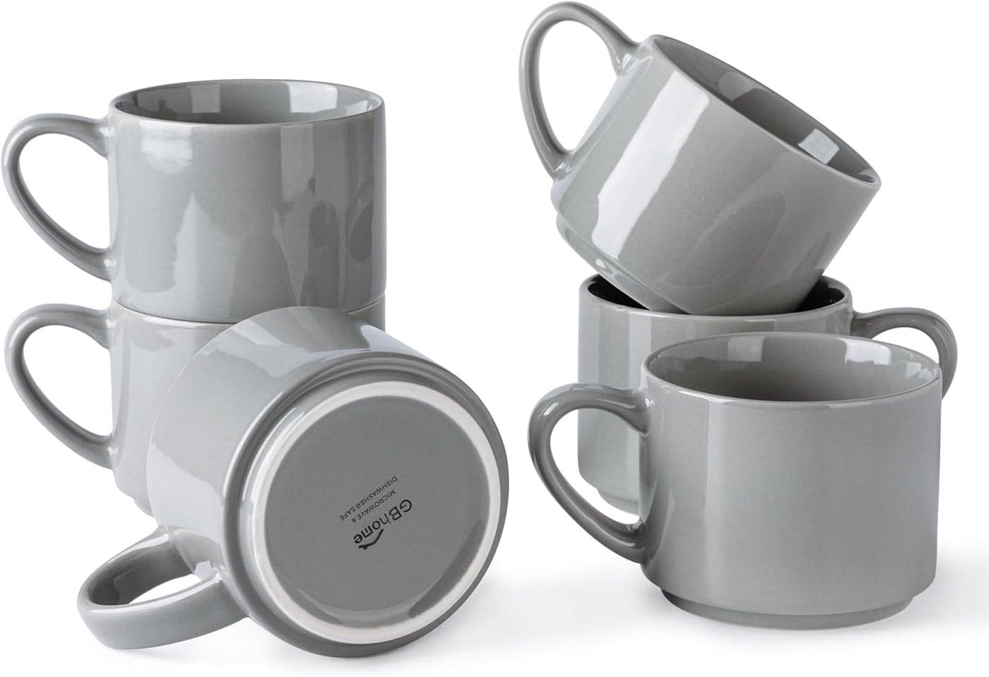 GBHOME 14OZ Stackable Ceramic Mugs Set of 6 Modern Coffee Mugs for Hot Drinks Grey 14 Fluid Ounces 6 Count