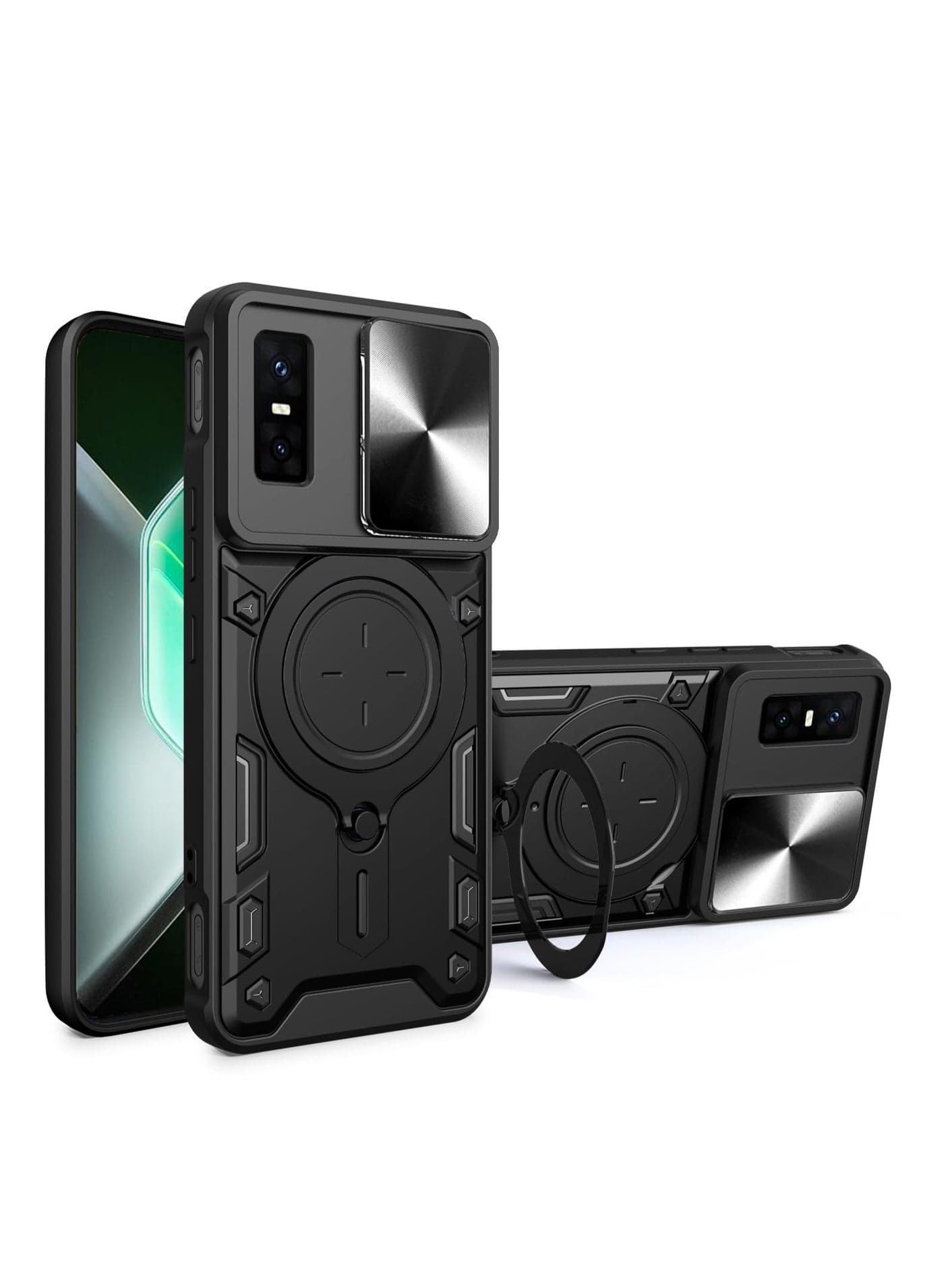 Case Compatible with Infinix GT 30 Pro 5G, Anti-Drop Shockproof Armor Case with Slide Camera Cover and Magnetic Ring Stand Holder, 2-in-1 Hybrid PC+TPU Durable Cover