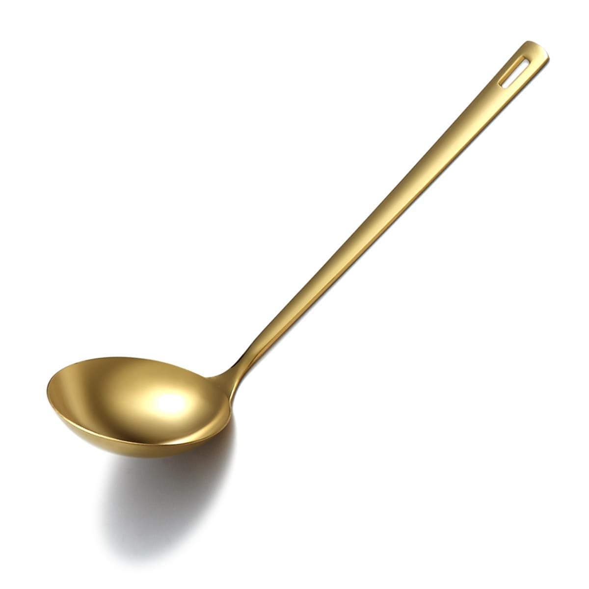 Gold Ladle, Berglander Stainless Steel Kitchen Ladle With Titainium Gold Plating, Soup Ladle, Cooking Ladle, Metal Soup Spoon For Cooking, Dishwasher Safe, Easy to Clean