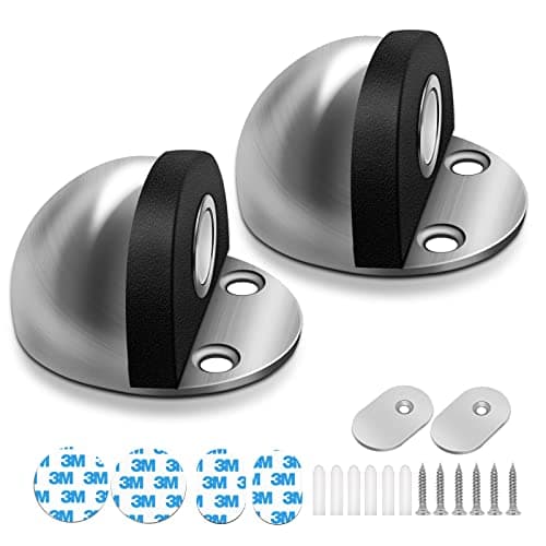 Door Stopper, Magnetic Door Stop, Self Adhesive, Stainless Steel Brushed Nickel, Floor Mounted Door Stoppers for Bottom of Door, Magnetic Door Holder Catch, Silver
