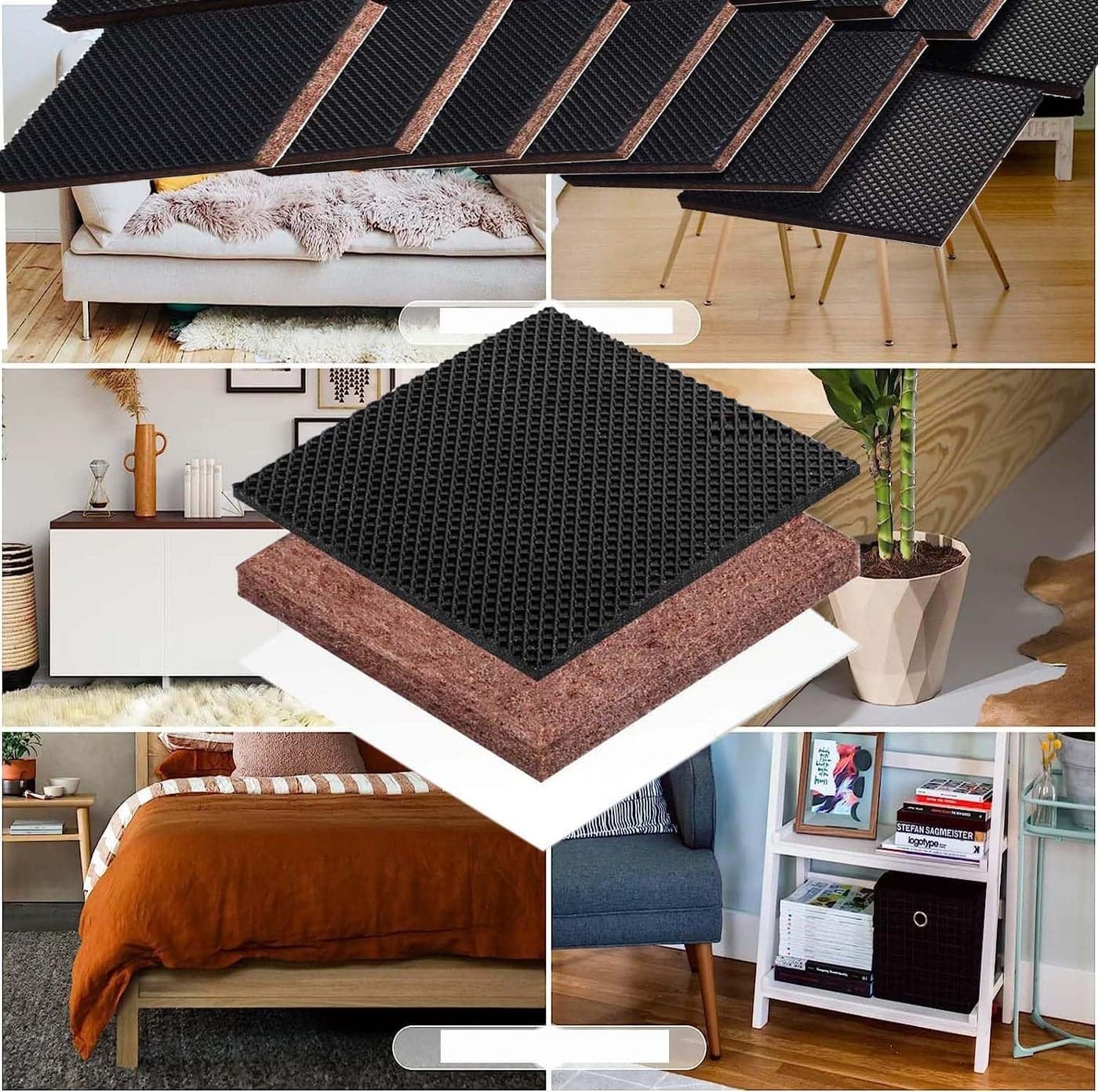 DIY Crafts 6X6 INCH 150mm Square, 1 Pc, Self Adhesive Non Slip Home Door Handle Furniture Wall Glass Gripper Anti-Vibration Shock Universal Rubber Silent Feet Pads Table Floor Protector (1, 6 INCH)