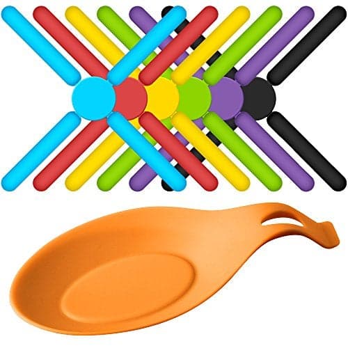 SourceTon 6 Pack Non-Slip Foldable Silicone Trivets in Cute Colors, Silicone Pot Holder, Hot Pad, Pot Holder, Free Bonus Spoon Rest/Balloon Whisk Rest