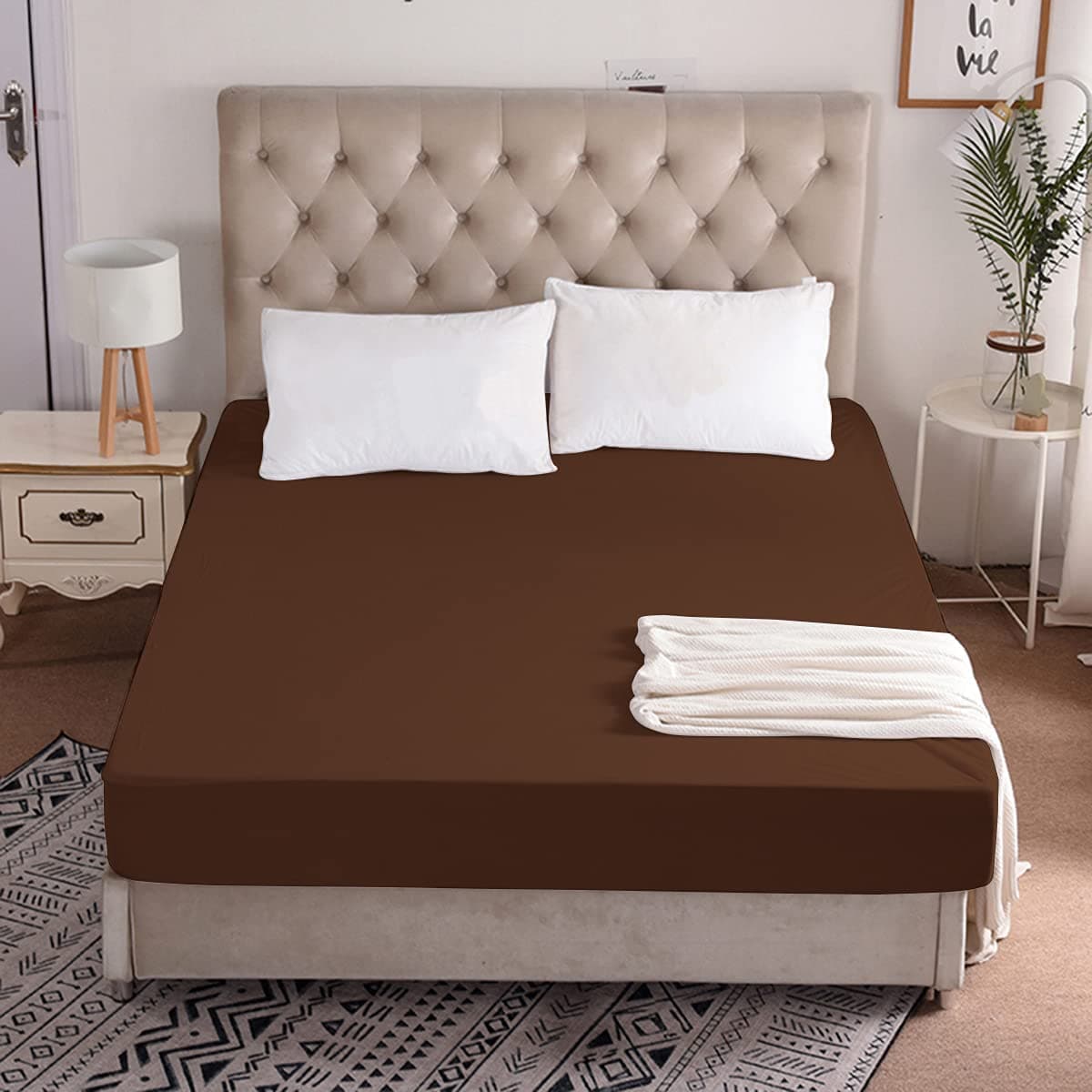 CHICERY Ultar Soft Water Proof Dustproof Terry Cotton Mattress Protector Single Size Brown Single48X72