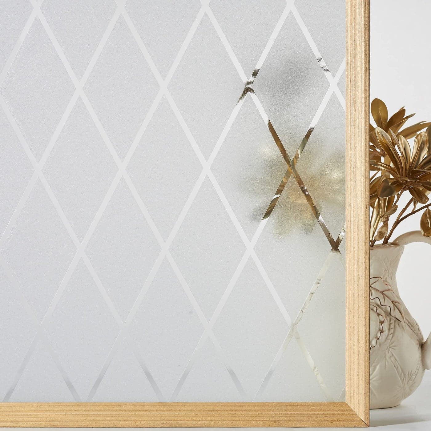 VELIMAX Lattice Frosted Window Film Window Privacy Film Static Cling Window Vinyl Opaque Glass Sticker Non Adhesive AntiUV 354x1574 inches