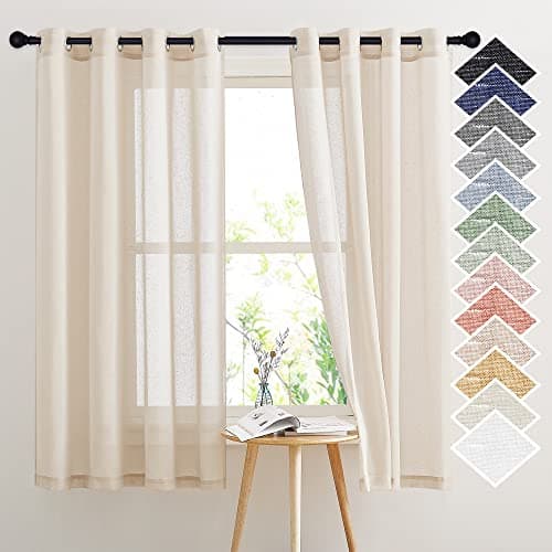 NICETOWN Natural Open Linen Weave Flax Sheer Window Curtains Ring Top Semi Sheer Textured Drapes Privacy with Light Through for BedroomKids Room Beige 52 Wide by 63 Long 2 Pieces