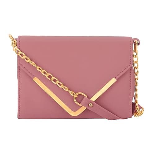 HAYSCH Women Girls V-flap Crossbody Sling Bag with Embellished Gold Chain | Perfect For Party Travel Or Daily Use | Stylish Bag For Women (Pink)