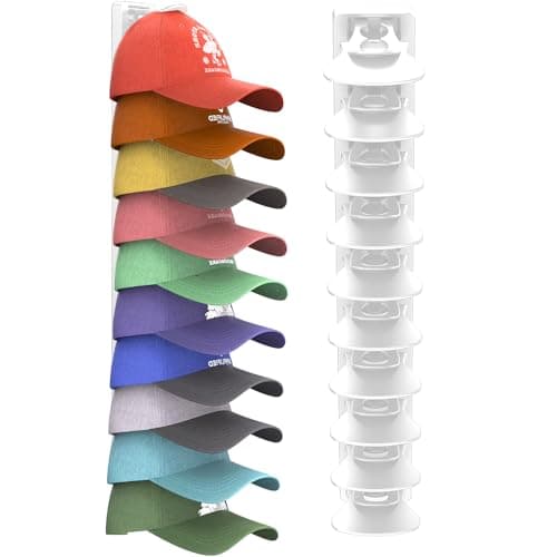 HeQe Hat Organizer for Baseball Caps Hold Up to 20 Hats, Hat Rack for Wall, Strong Adhesive Hat Storage Display Holder(White-1 Pack)