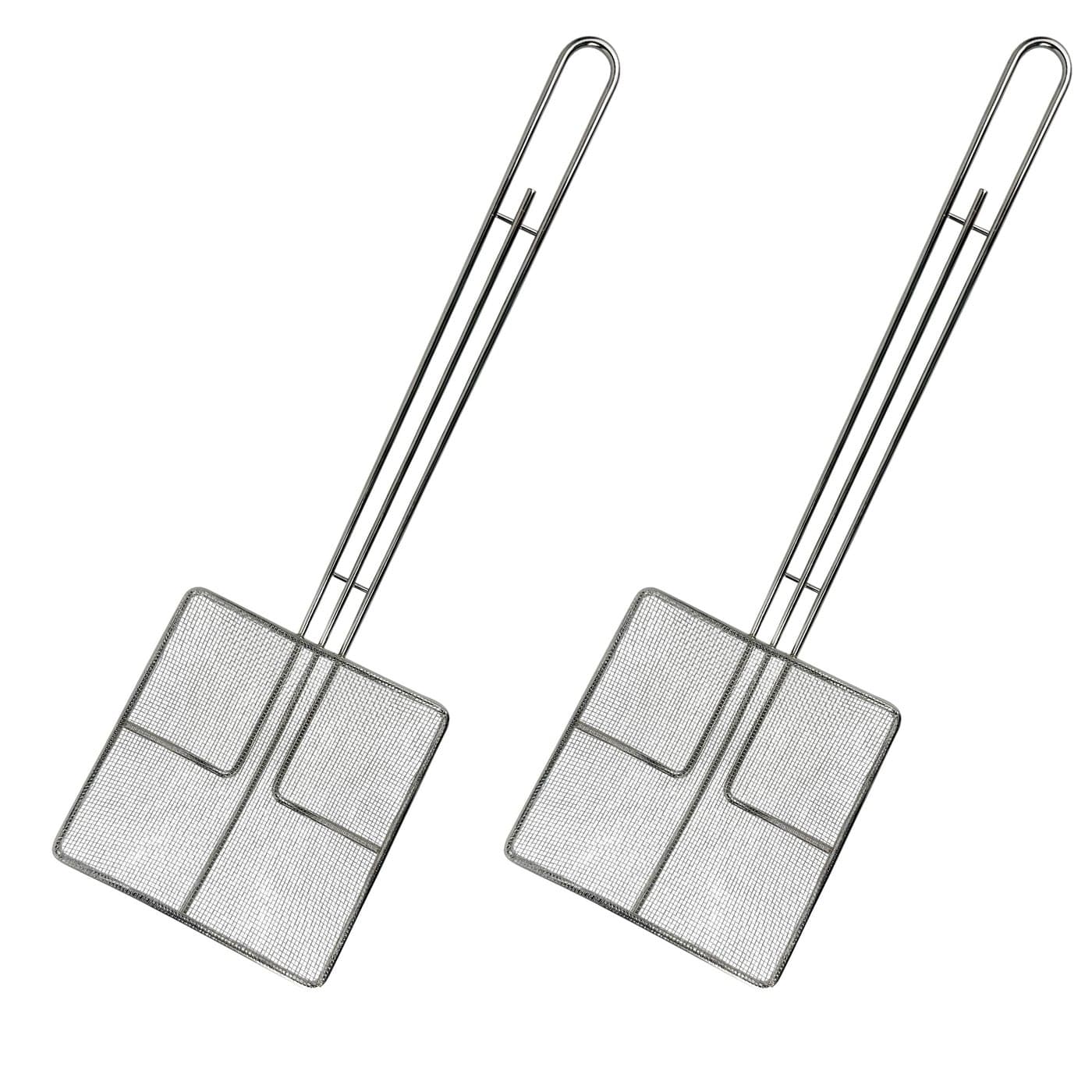 Cuisine Ready Wire Mesh Strainer with Long Handle 2Pack 65 Square Frying Spoon Cooking Oil Strainer for Deep Fryer Professional Restaurant Use Commercial Grease Skimmer