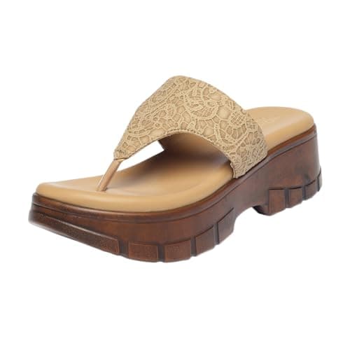 MONROW Wedges for Women & Girls | Fancy & Stylish Wedges | Extra Cushioning & Comfortable, Fashionable, Light Weight, Fashion Wedges for Girls (Beige/6-UK)