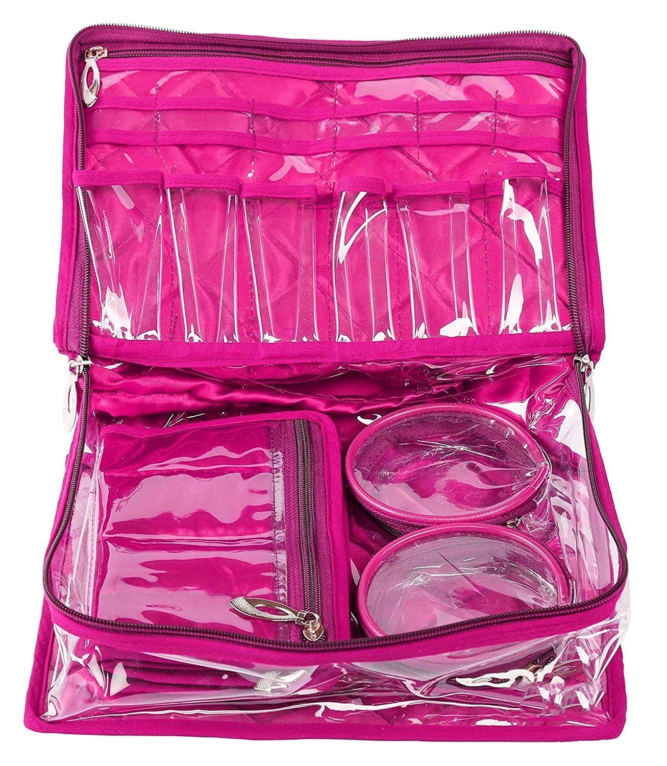 atorakushon Satin Pink 1 Piece Jewellery Cosmetic Pouch Make Up Pauch Travelling Organizer Wedding Kit Women And Girls
