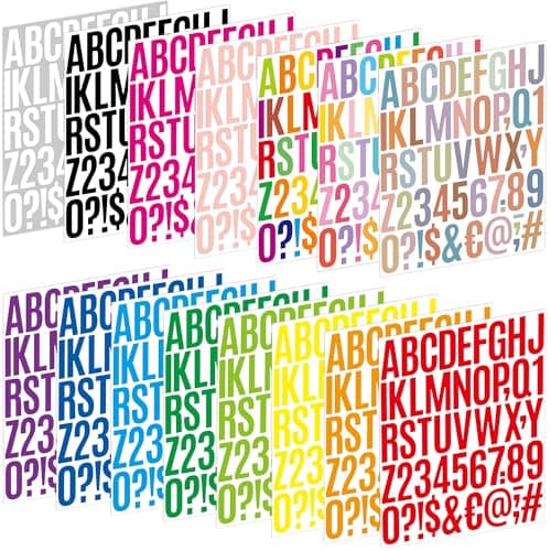 Letter Stickers 15 Sheets 750 PCS Alphabet Number Stickers 2 Inch Vinyl Self Adhesive Stick on Letters for Water Bottles Scrapbooking Cup Mailbox Crafts Bulletin Board Classroom DecorMulticolor