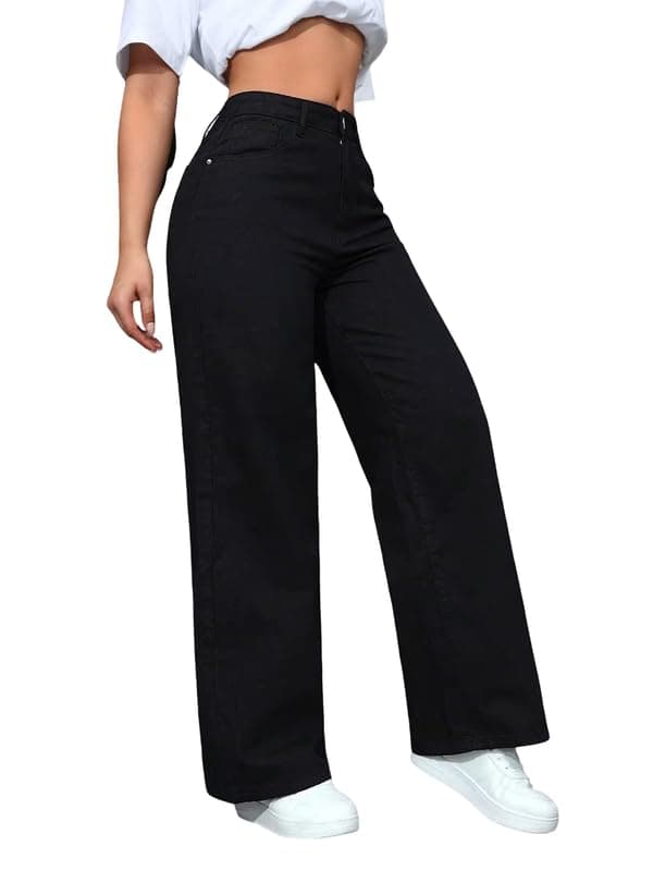 London Hills Women’s High Rise Wide Leg Jeans | Relaxed Fit Baggy Denim Pants | Stylish Straight Fit Comfortable Casual Wear Jeans for Women Black