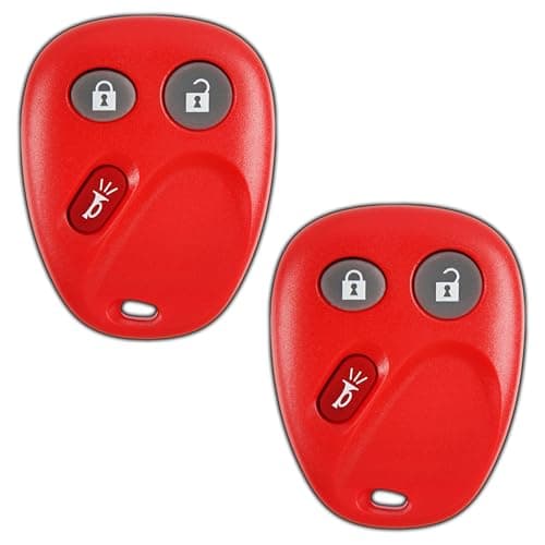 KeylessOption Key Fob Replacement for 2003 2004 2005 2006 2007 Chevrolet Chevy Silverado Suburban Tahoe GMC Sierra Yukon Cadillac Escalade Hummer H2 Keyless Remote 3Button LHJ011 Red 2 Pack