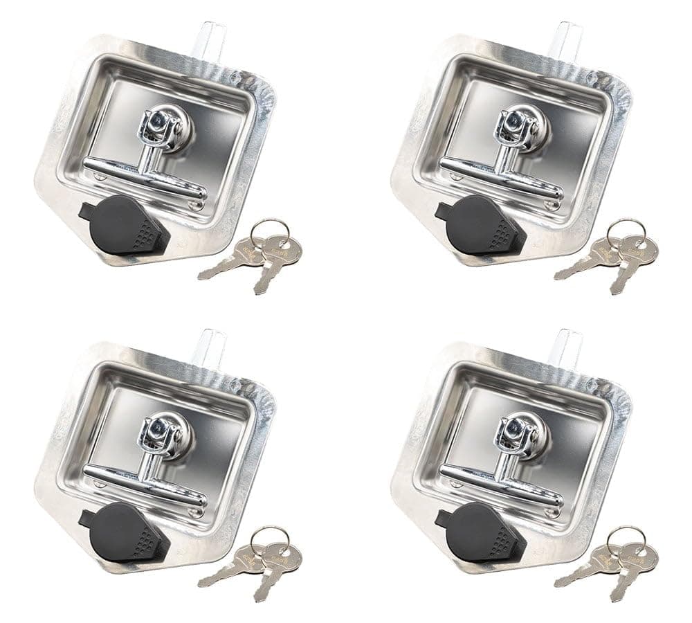 Mytee Products 4 Pack Stainless Steel Tool Box Lock with Two Keys Each Truck Trailer RV Door Latch with Gasket THandle Highly Polished Stainless Steel