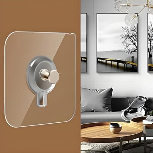 JIALTO Self Adhesive 6mm Nail Wall Hook for Hanging Photo Frame, Clock, Heavy Duty Transparent Hook, Wall Hanging Self Adhesive Wall Nail (10 pcs), Plastic