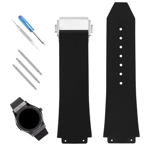 XIW Compatible for 19mm 25mm 22mm Hublot Big Bang Rubber Watch Band With Stainless Steel Buckle Replacement for men Silicone Wirstband Strap women Bracelet Pinstripe