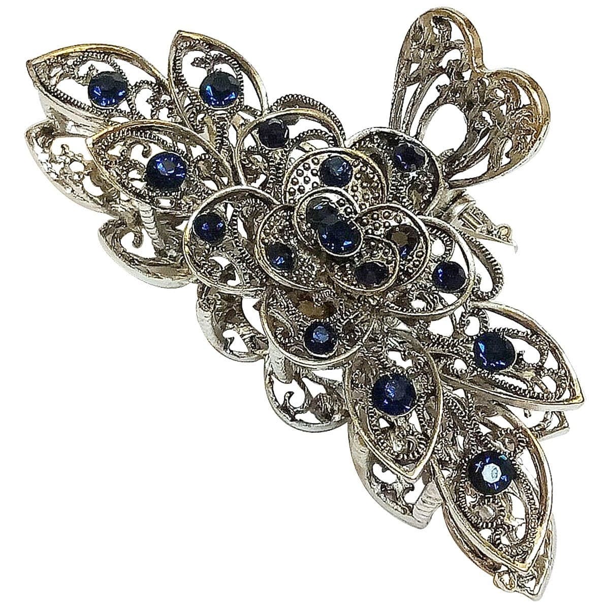 Numblartd Vintage Chic Metal Alloy Rhinestone Large Size Fancy Hair Claw Jaw Clips Pins Women Fashion Retro Flowers Hair Catch Hair Updo Grip Hair Accessories for Thick Hair