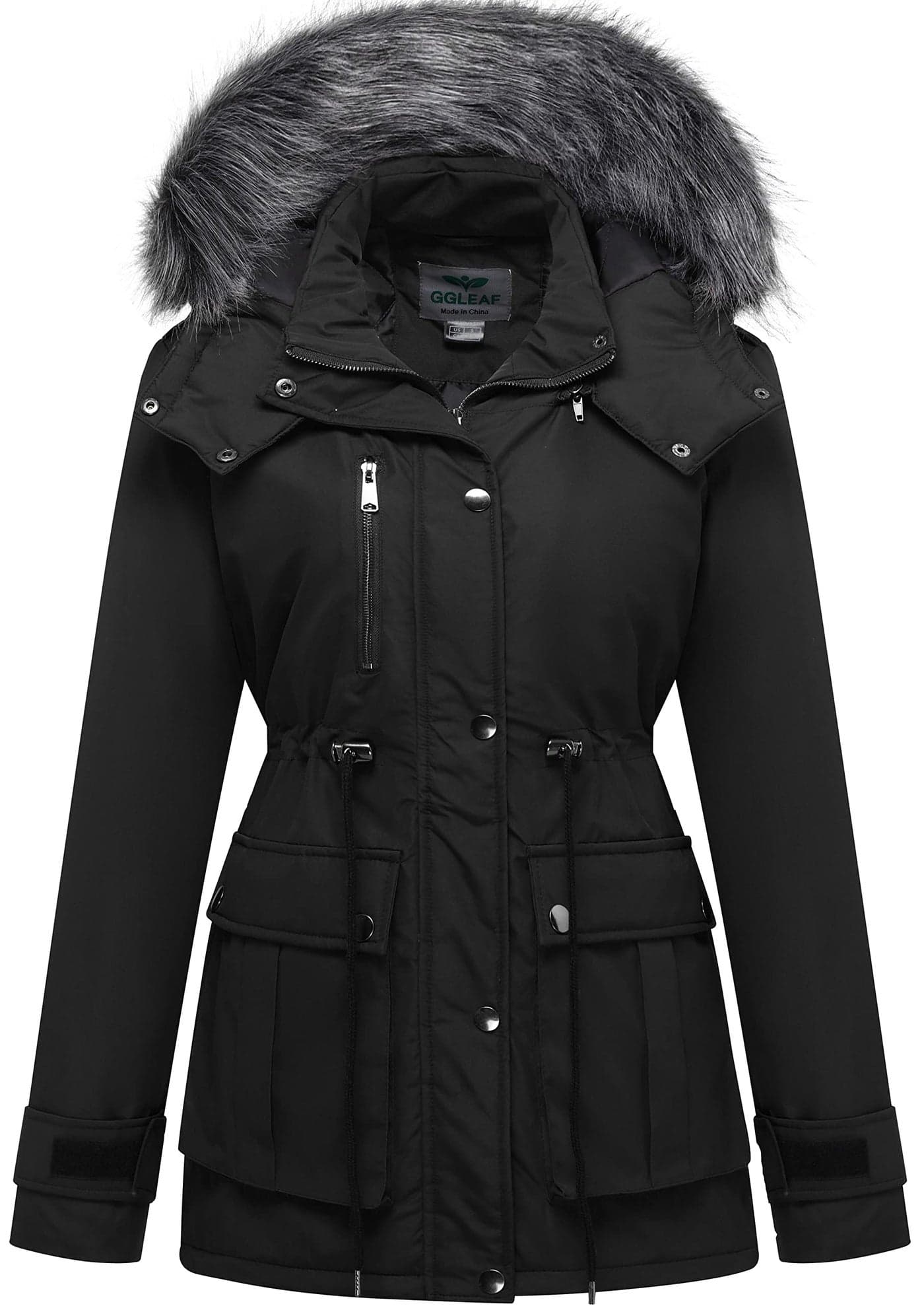 GGleaf Womens Thicken Parka Quilted Puffer Jacket Winter Coat Warm with Removable Hood Black Large