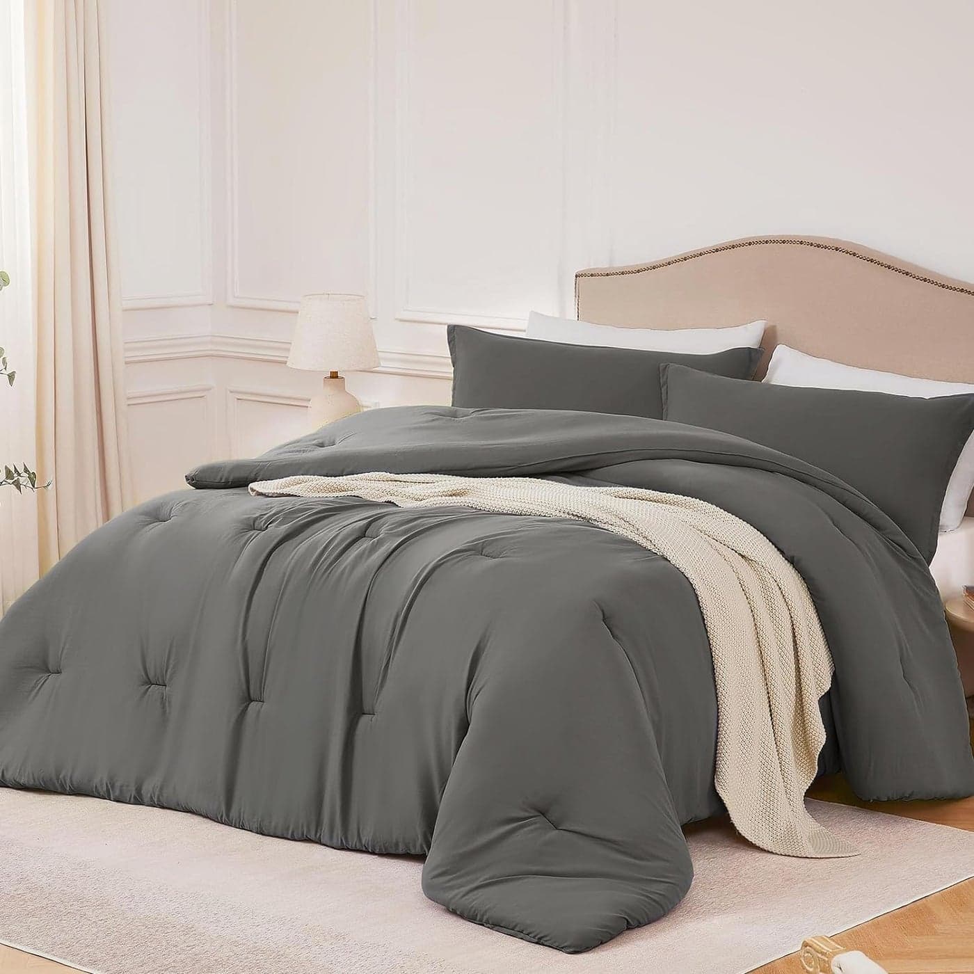 Quataly Queen Comforter Sets Grey3PCS Soft Lightweight Breathable Bedding Comforter Sets for All Season Queen Size9090 Comforter 2 Pillowcases