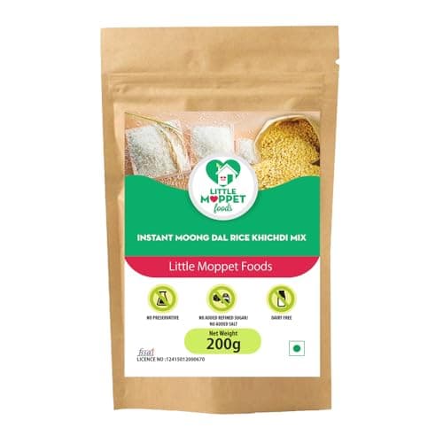 Little Moppet Foods – Instant Moongdal Rice Khichdi Mix -200g | Quick Travel Meal for Little ones| Made by a Doctor Mom| No Milk, Additives and Preservatives | Free from Added Salt and Sugar | Made with Rice and Moongdal | Easy to digest | Protein Rich | Ingredients Hand Roasted in Small Batches | N