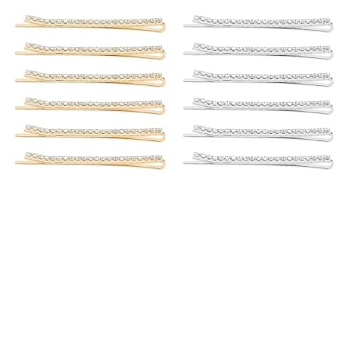 Miss Lirenn Rhinestone Hair Pins, Set of 12, Gold-Toned (6 PCS) and Silver-Tonned(6 PCS) Crystal Bobby Pins for Women, 7 cm Length, Decorative Hair Styling Accessories (Multicolor)