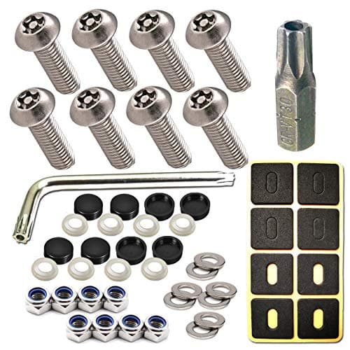 ZXFOOG License Plate Screws Anti Theft- 8 PC Button Head Torx M6 3/4" Stainless Steel Tamper Proof Machine Car Tag Bolt for License Plate Frame Holder, Security Fastener Hardware and Black Caps